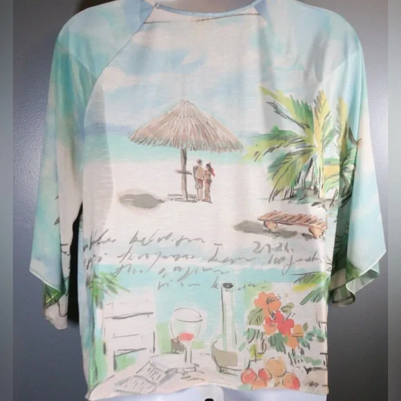 Chicoâs Tropical Beach Scene Sheer Blouse (Size 3 / XL) - Picture 6 of 12